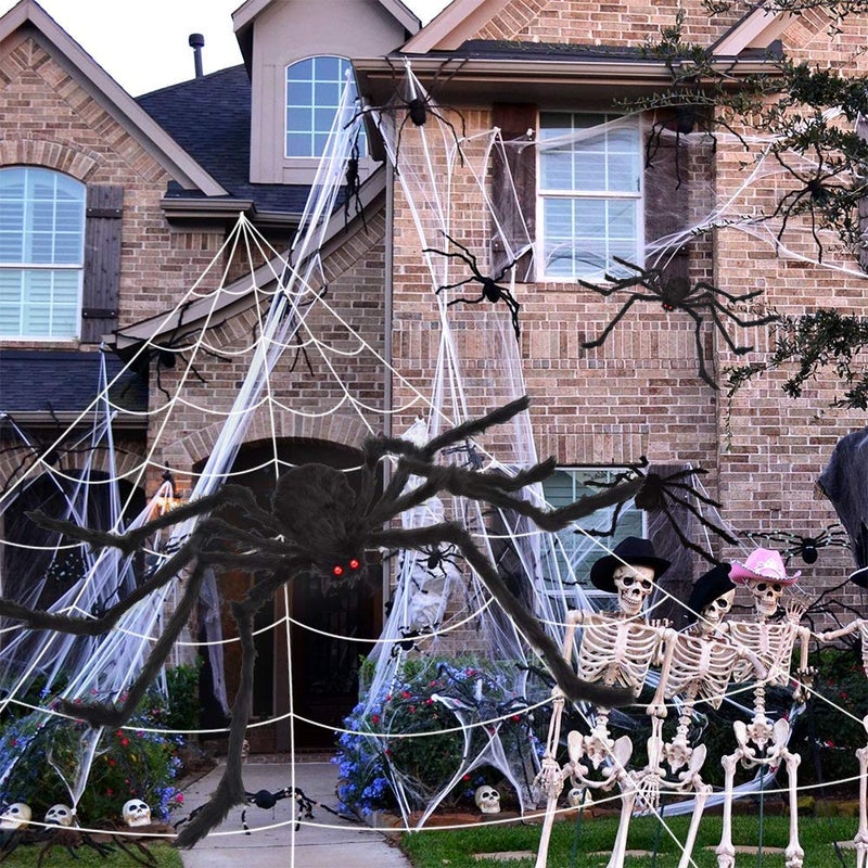 OCATO 200" Halloween Spider Web + 59" Giant Spider Decorations, Fake Spiders with Triangular Huge Spider Web, Indoor/Outdoor/Halloween Decorations/Yard/Home/Costumes Parties/Haunted House Decor, Black - Image 5
